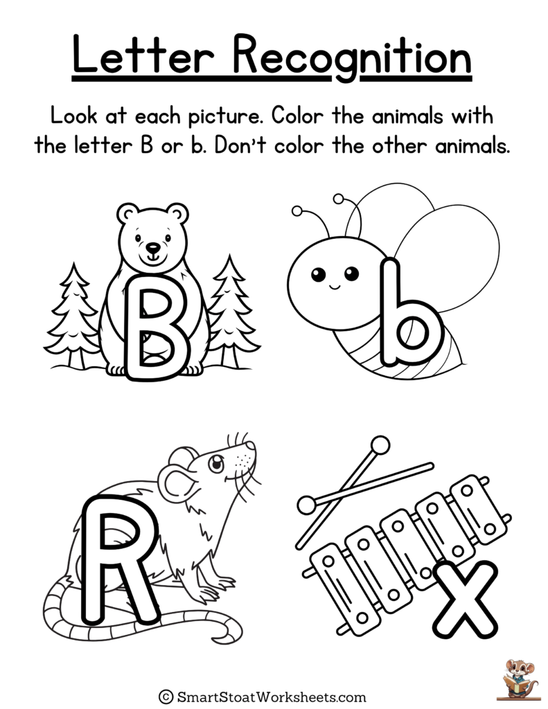 Download Letter B Recognition Worksheets