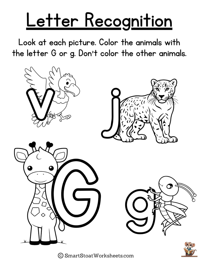 Download Letter G Recognition Worksheets