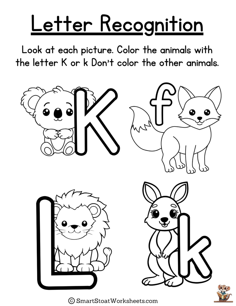 Download Letter K Recognition Worksheets