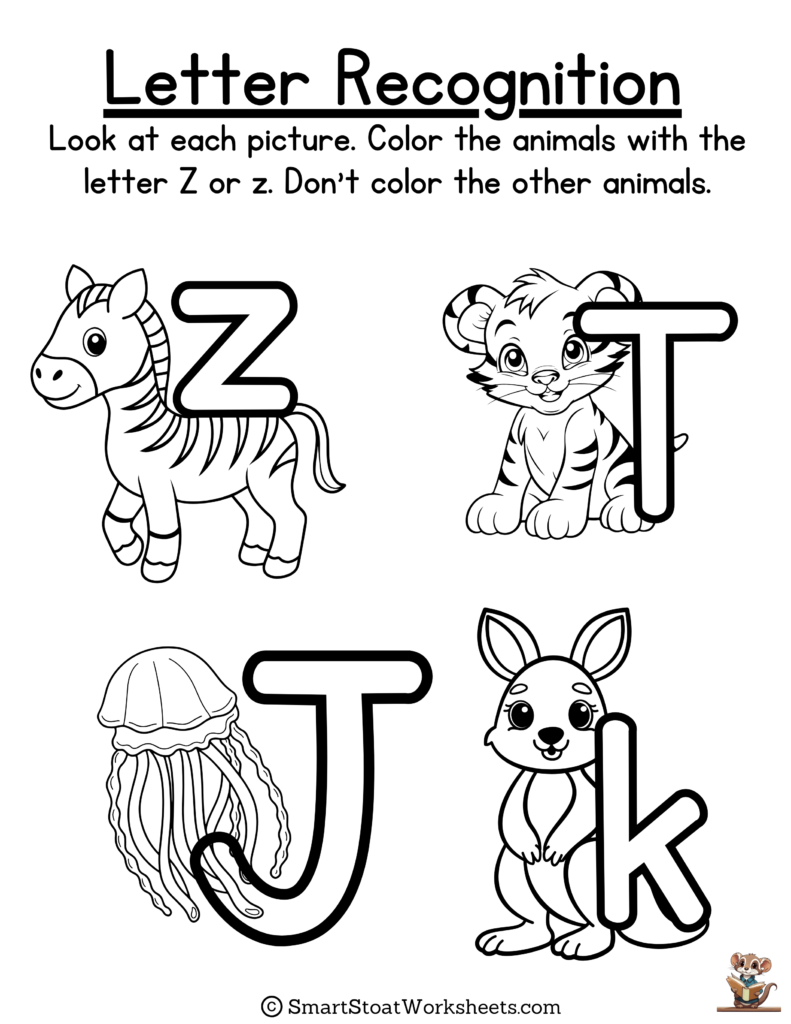 Download Letter Z Recognition Worksheets