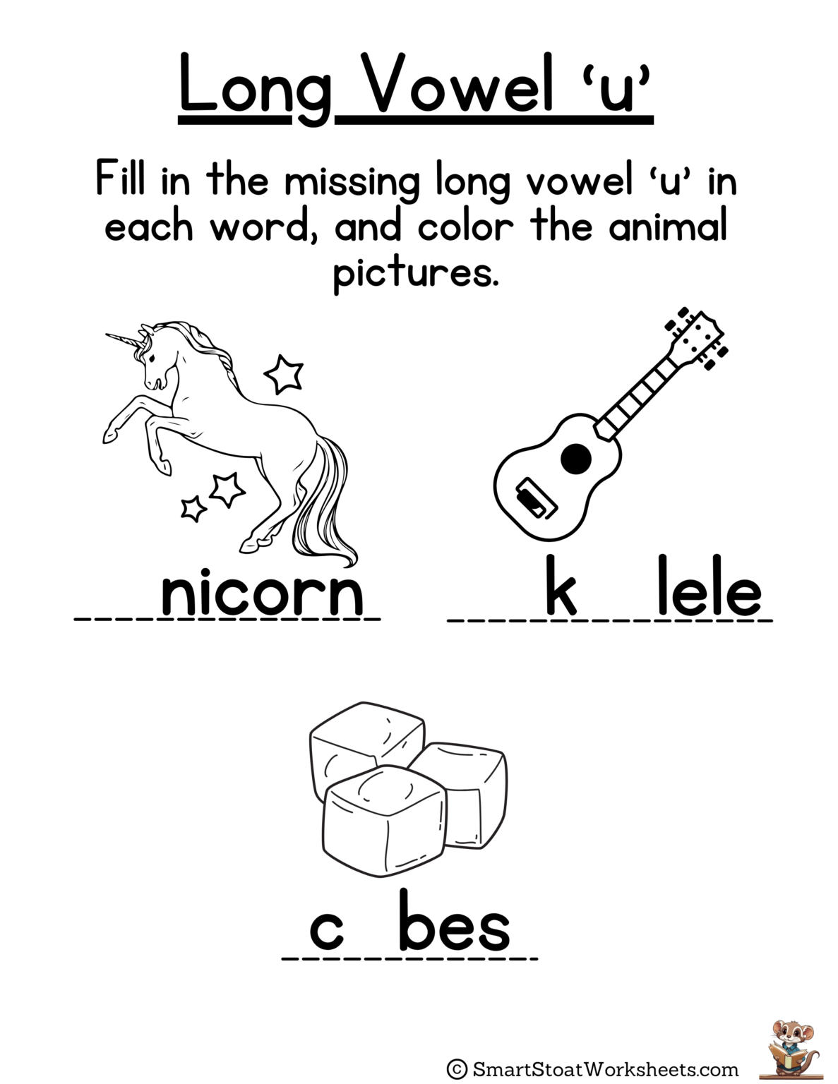 Long Vowel Worksheets for Kindergarten and Preschool Kids