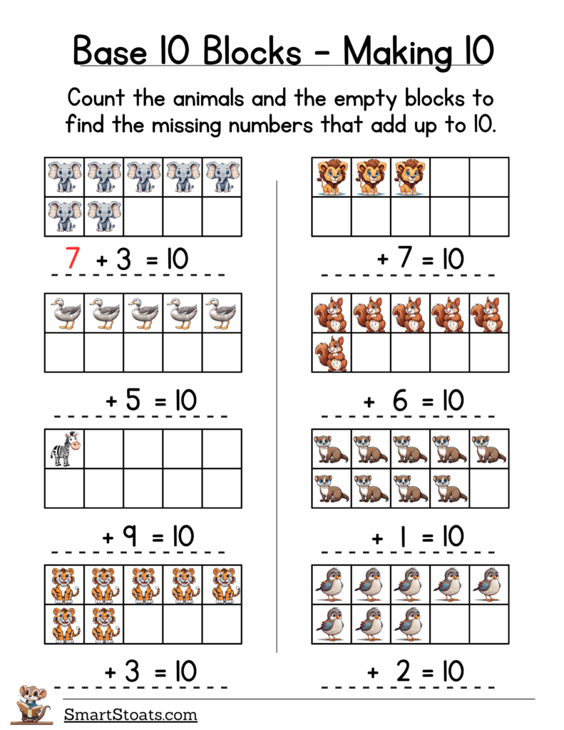 Download our free Make 10 worksheets—perfect for teaching 1st graders math in a fun and engaging way.