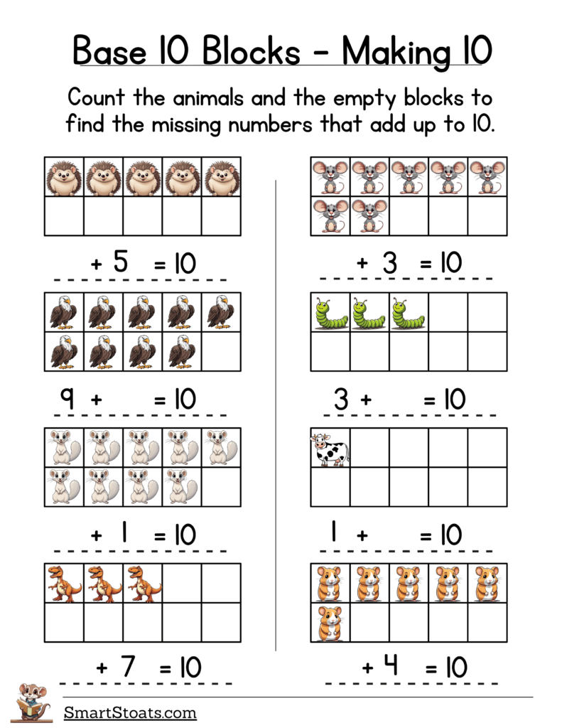 Download our free Make 10 worksheets—perfect for teaching 1st graders math in a fun and engaging way.