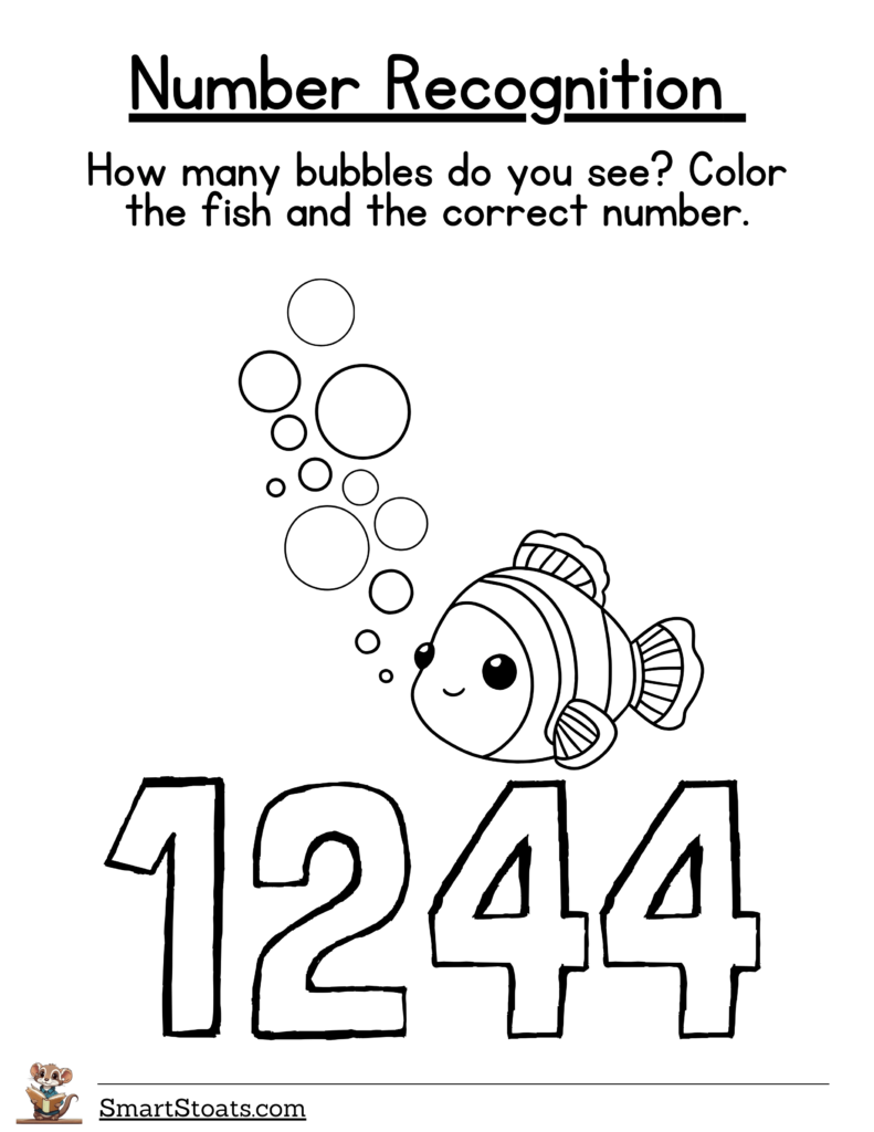 Download number recognition worksheet for 1 to 20 in PDF format. Click to access the printable resource.