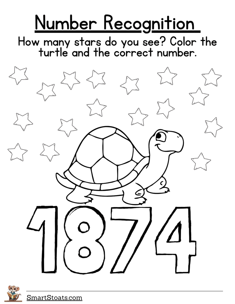 Download number recognition worksheet for 1 to 20 in PDF format.