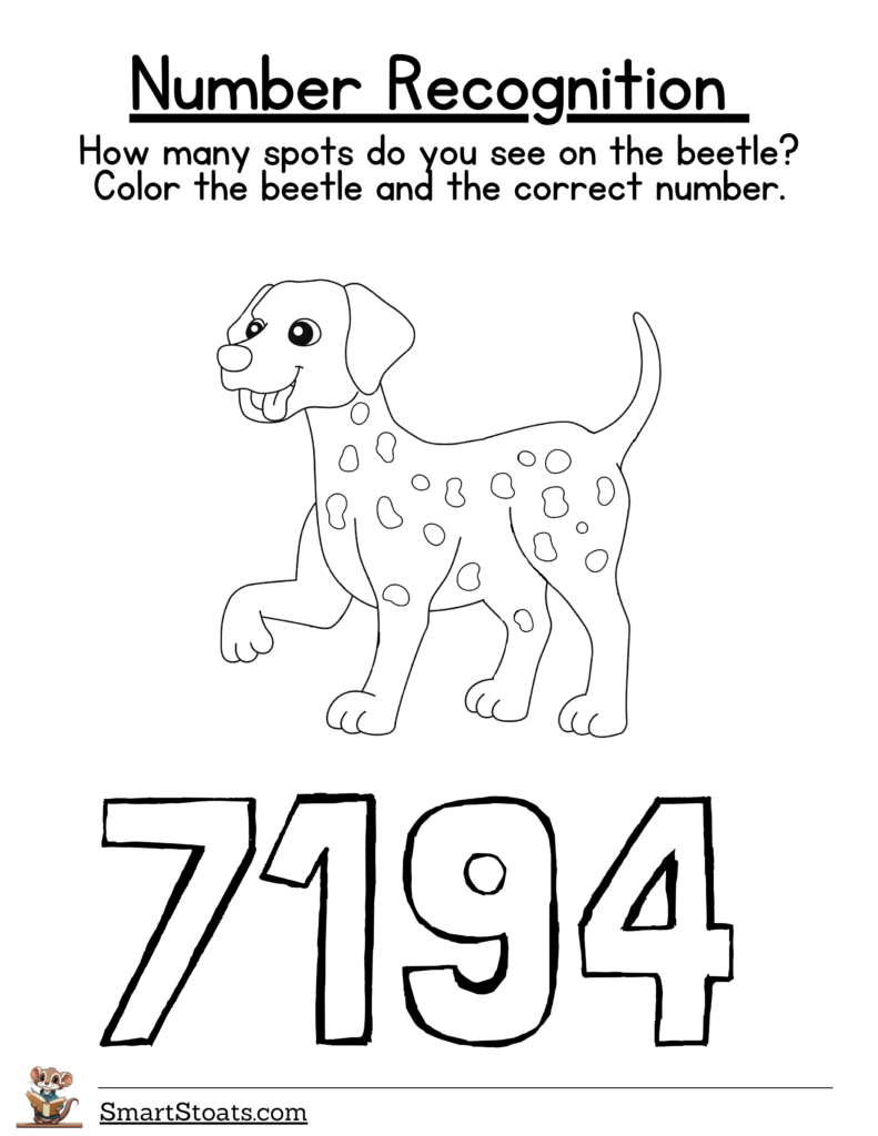 Download number recognition worksheet for 1 to 20 in PDF format.