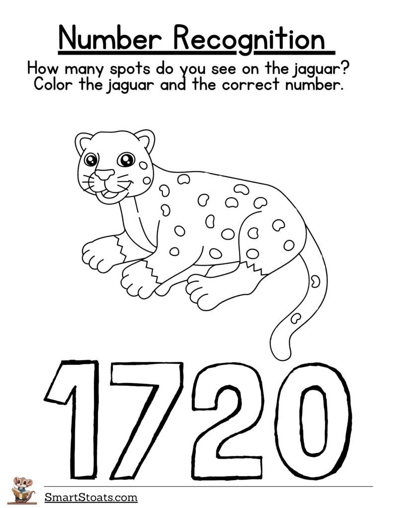 Download number recognition worksheet for 1 to 20 in PDF format.