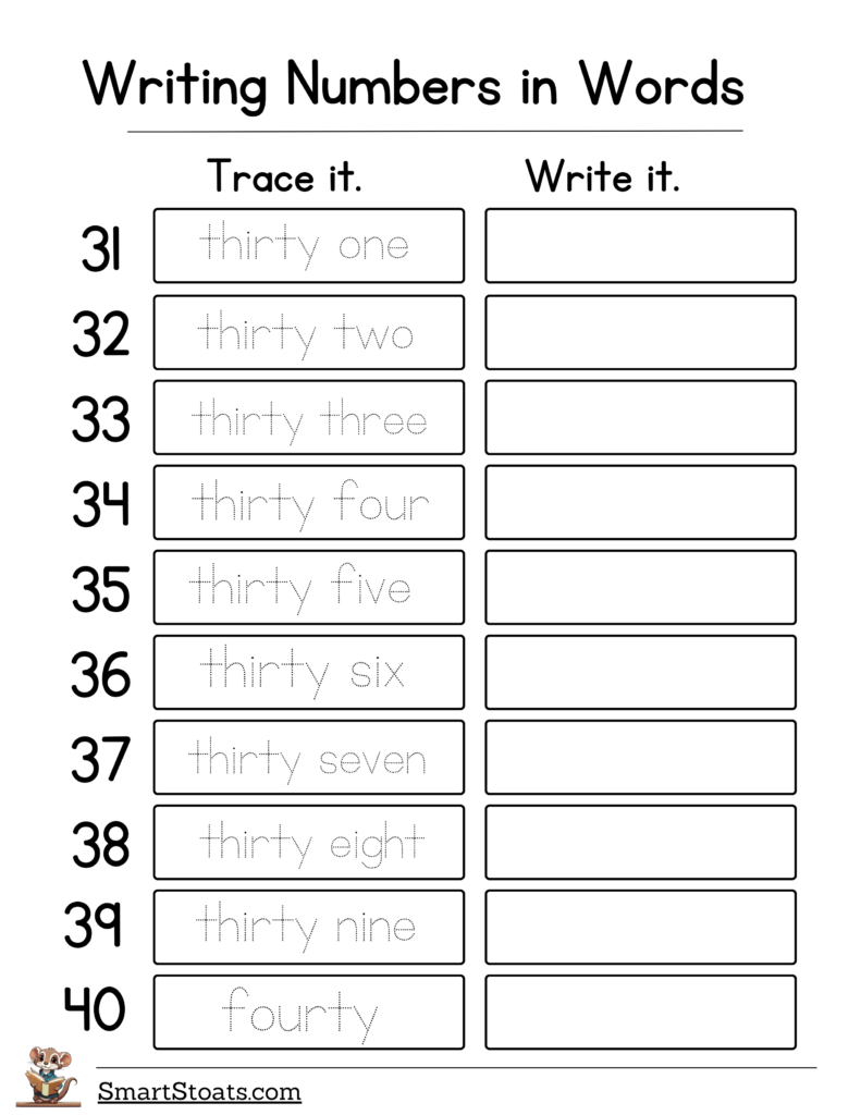 Download a free worksheet for 1st graders to practice writing numbers in words. Perfect for teachers and parents to support early learning.