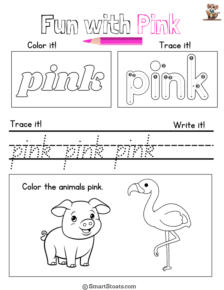 Printable Color Pink Worksheet Colors Worksheets for Kindergarten and Preschool