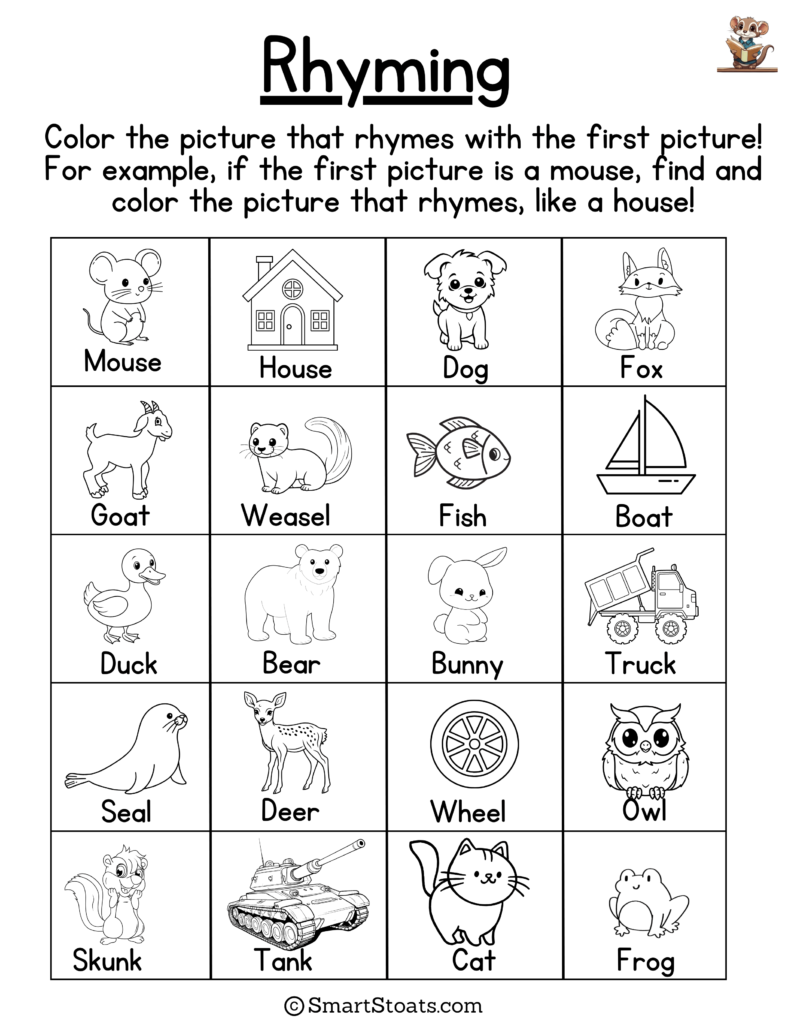 Kindergarten Rhyming Worksheets – Click to download printable PDF for fun rhyming activities for preschoolers and kindergarten kids.