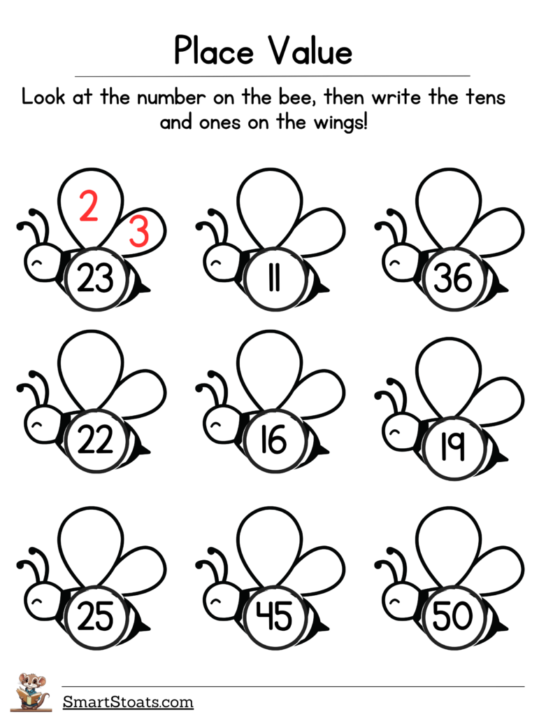 Download free place value worksheets for 1st grade – fun math activities with tens and ones, cubes, cut-and-paste exercises, and amazing animal and nature designs.