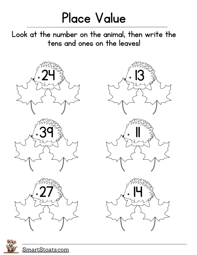 Download free place value worksheets for 1st grade – fun math activities with tens and ones, cubes, cut-and-paste exercises, and amazing animal and nature designs.