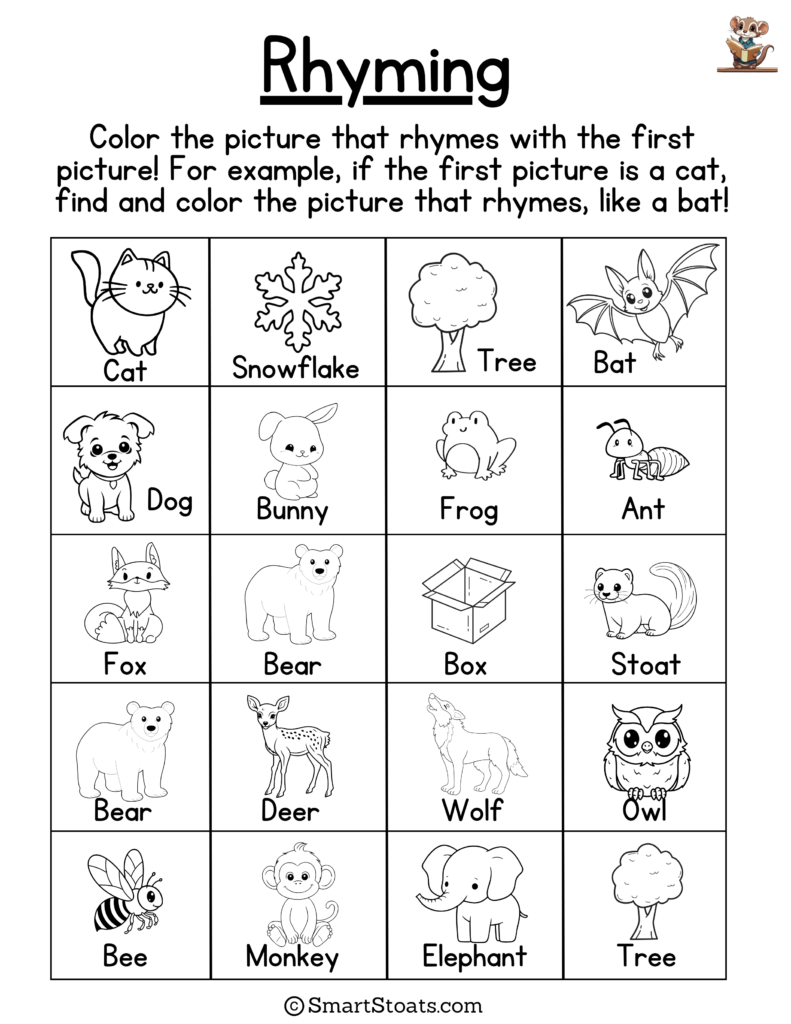 Kindergarten Rhyming Worksheets – Click to download printable PDF for fun rhyming activities for preschoolers and kindergarten kids.