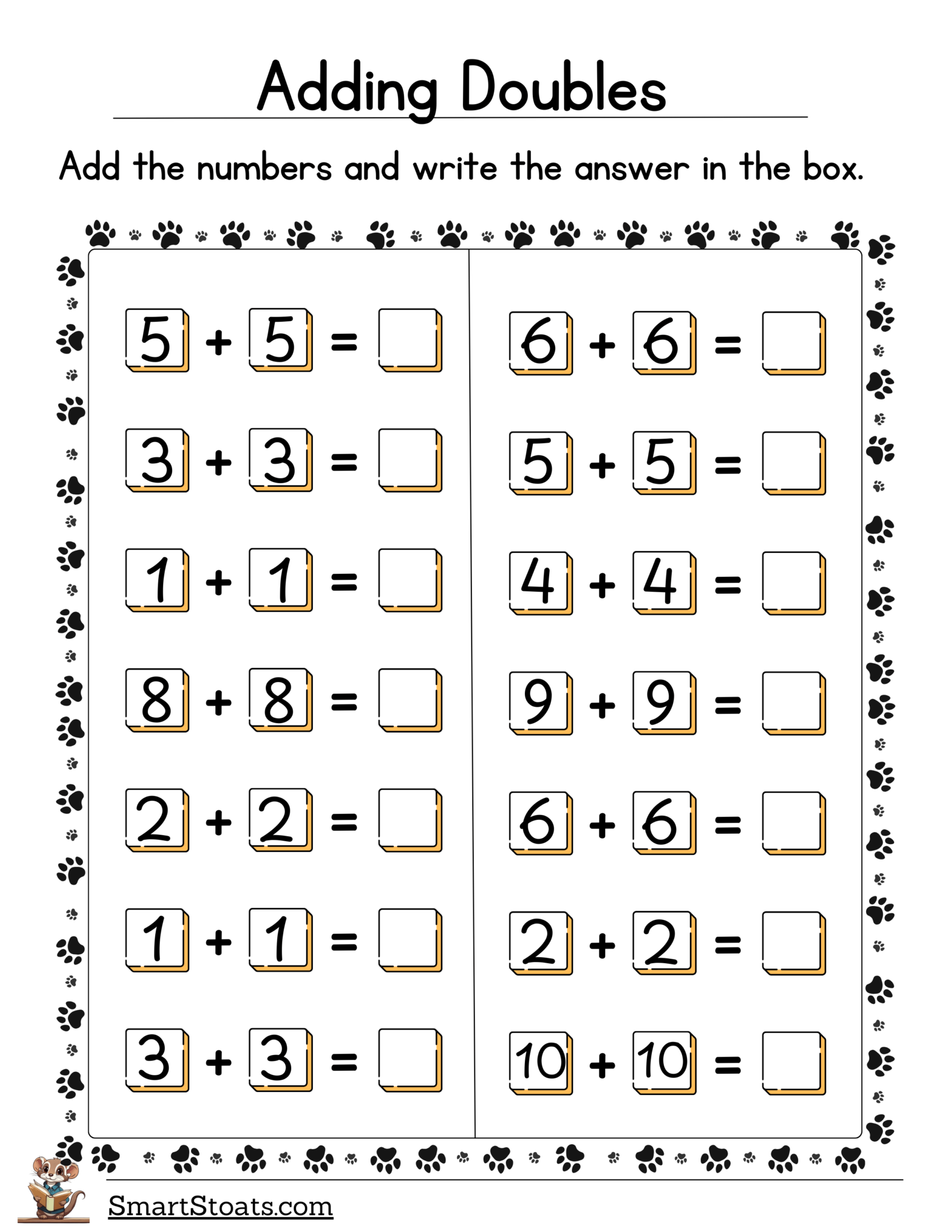Adding Doubles Worksheets for 1st Grade & KG | Free Download
