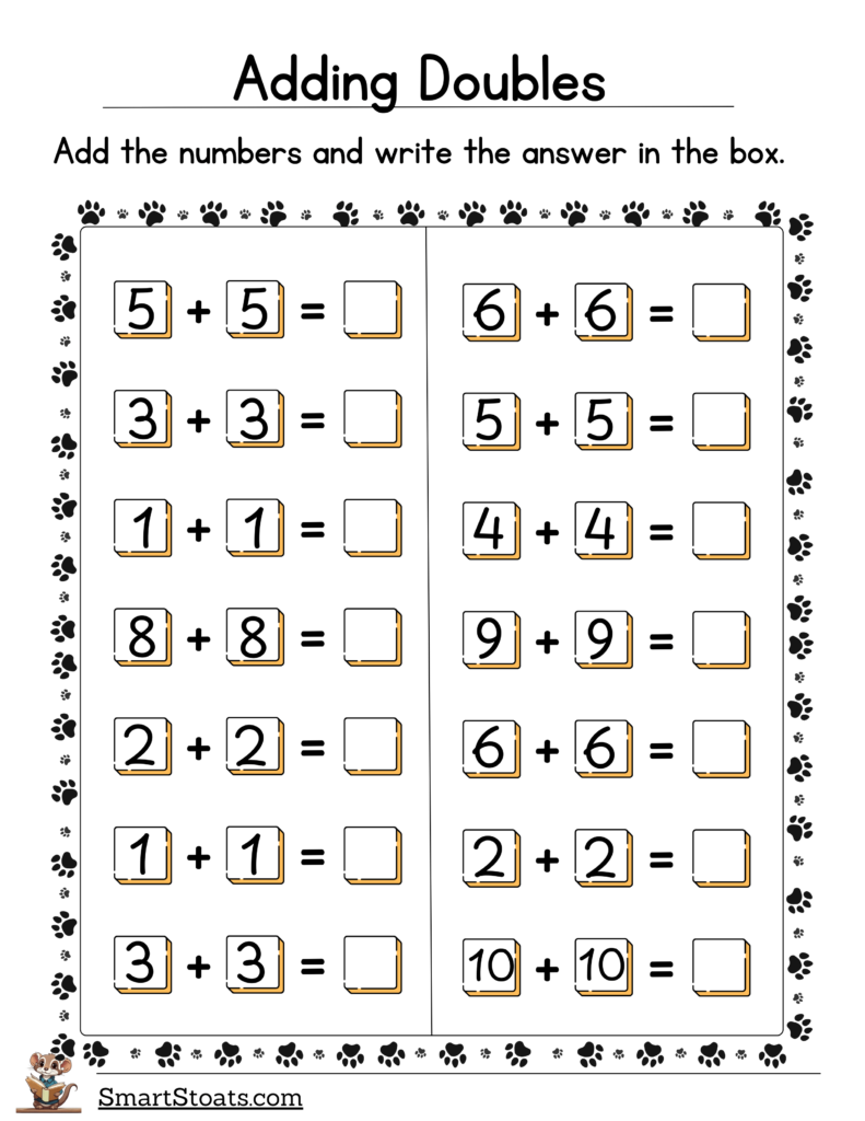 Click to download our double addition worksheets for free.