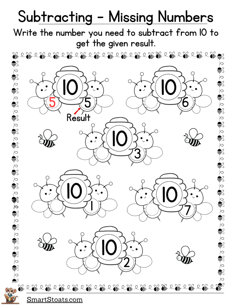 Download our free PDF worksheet on Missing Number Subtraction within 20 for 1st grade kids and print it at home.