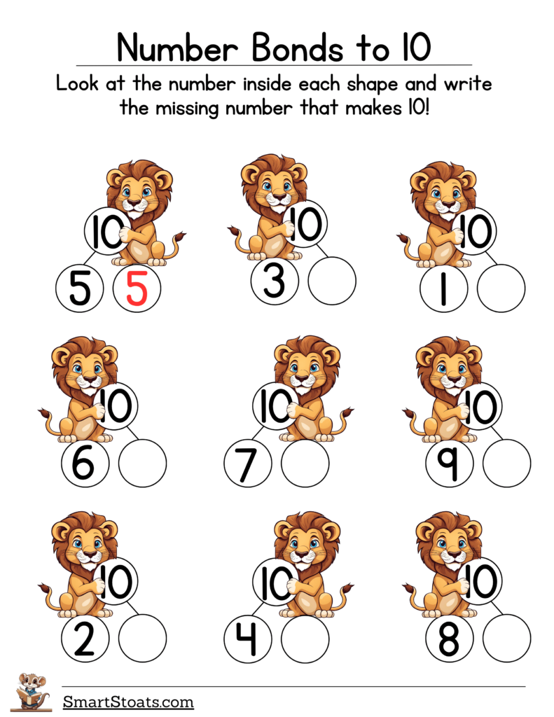 Click and download our free Number Bonds Worksheet for KG and 1st Grade kids.