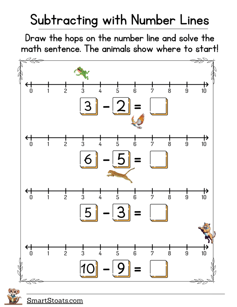 Download our free number line subtraction worksheets—perfect for teaching 1st grade math!