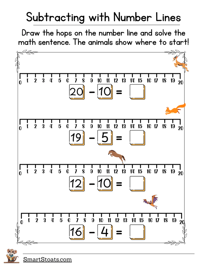 Download our free number line subtraction worksheets—perfect for teaching 1st grade math!