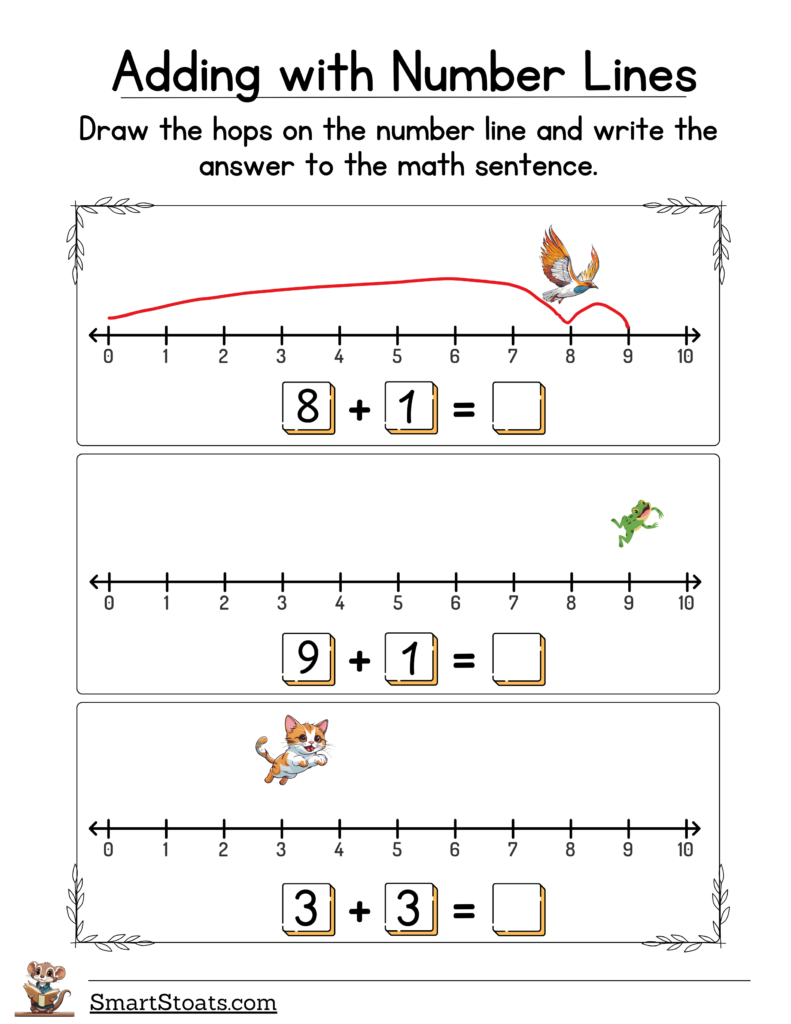 Click to download our printable Number Line Addition worksheets as a free PDF.