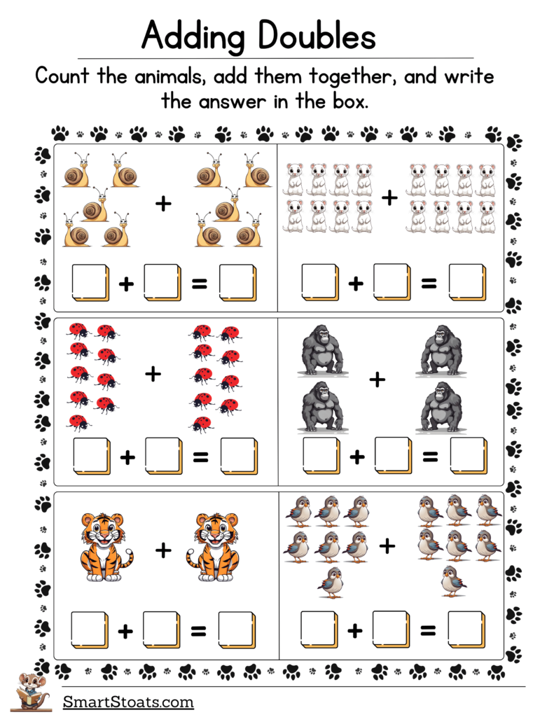 Click to download our double addition worksheets for free.