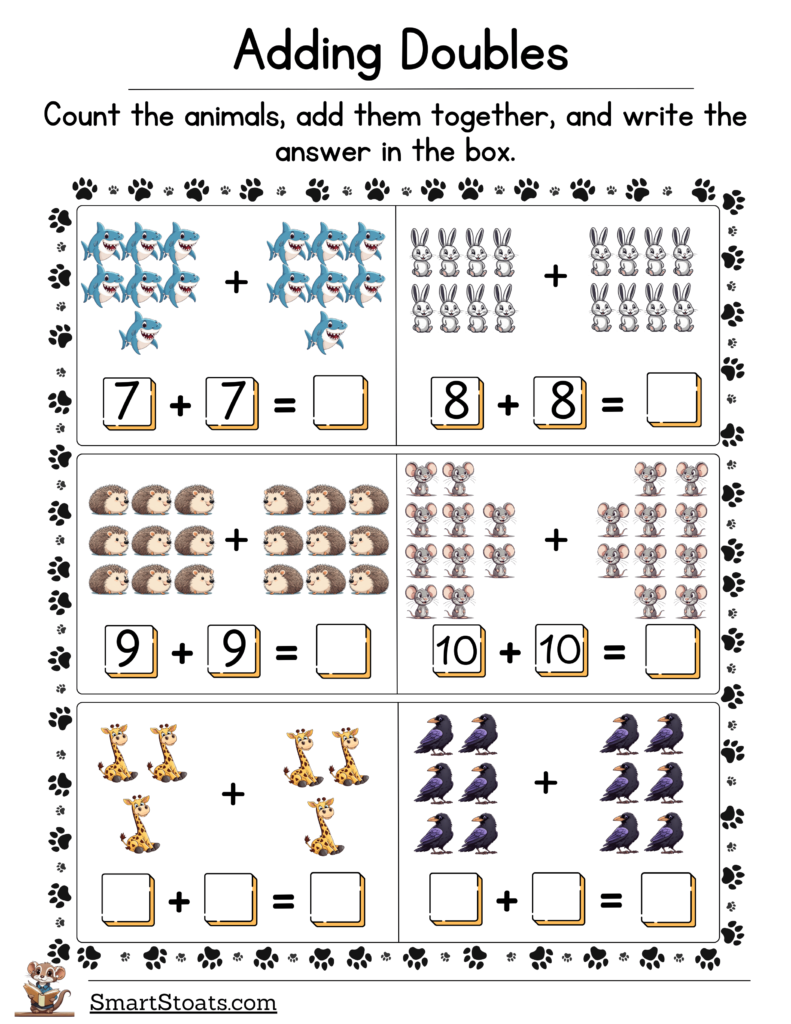 Click to download our double addition worksheets for free.