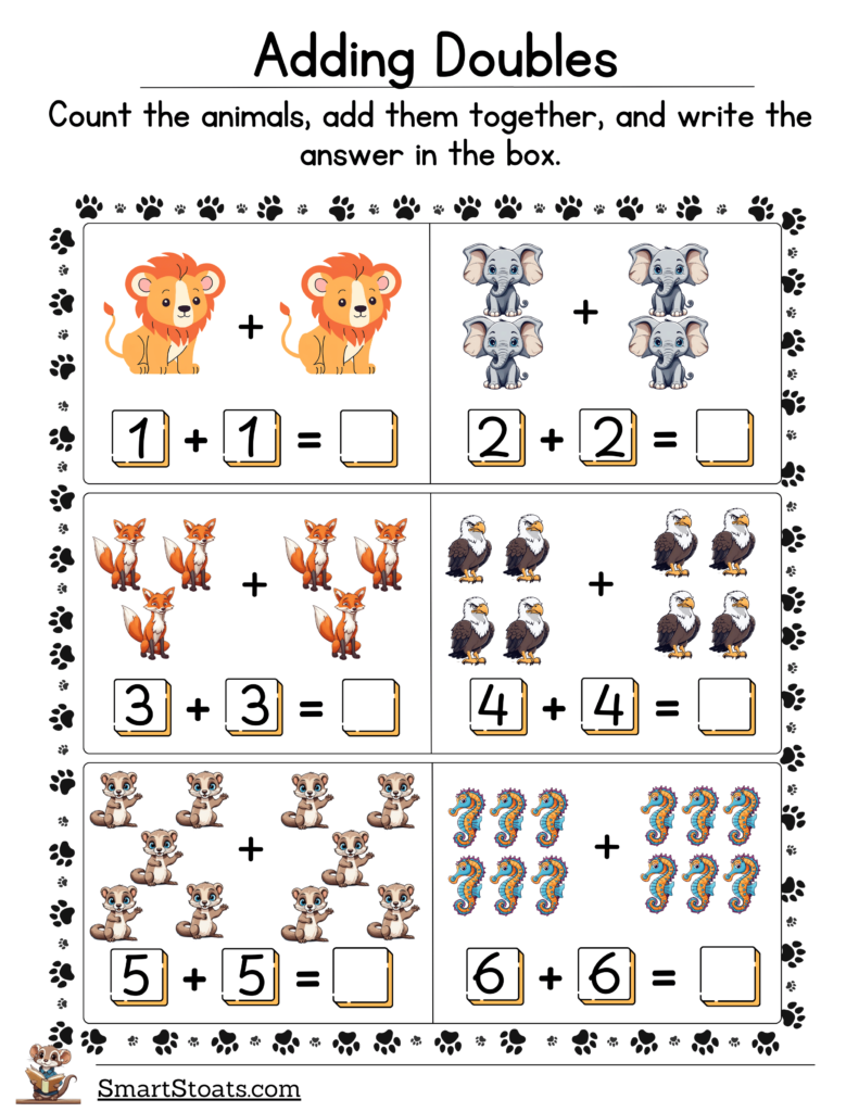 Click to download our double addition worksheets for free.