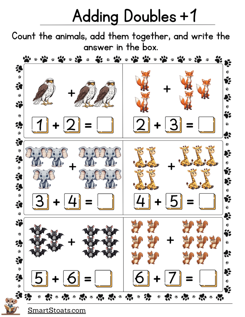 Download our free Doubles Plus One worksheet today!