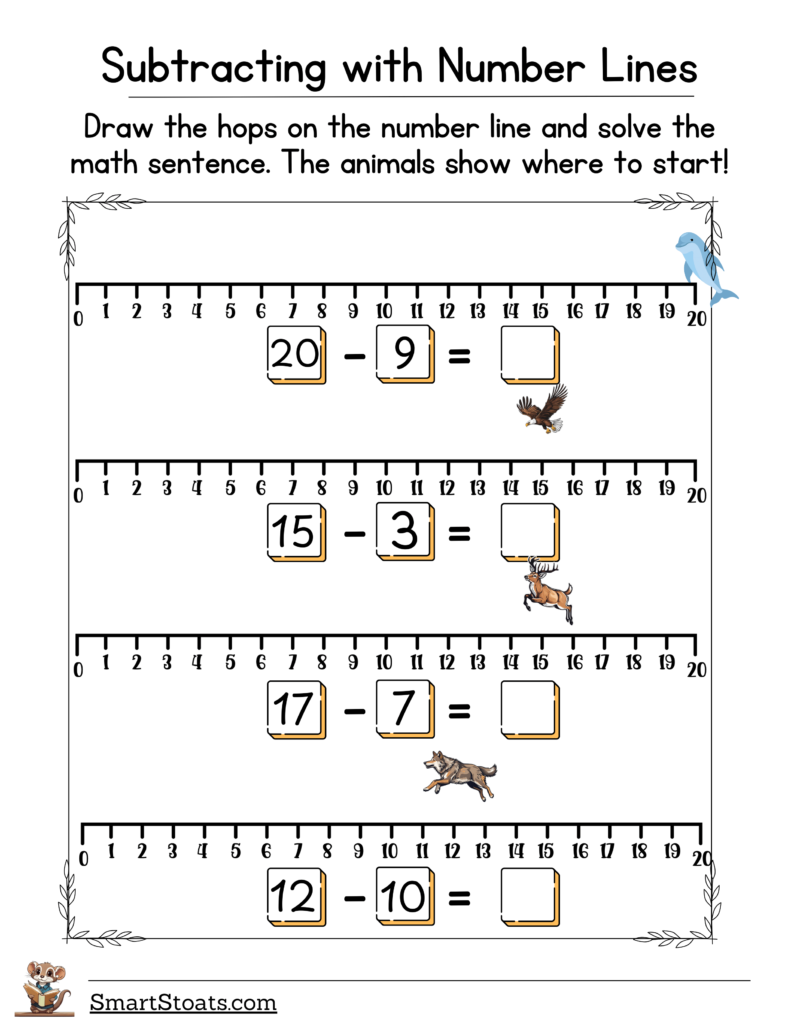 Download our free number line subtraction worksheets—perfect for teaching 1st grade math!