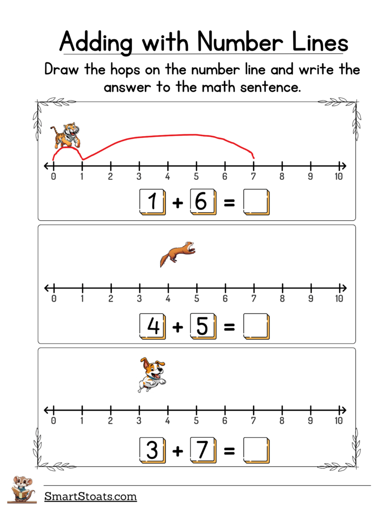 Click to download our printable Number Line Addition worksheets as a free PDF.