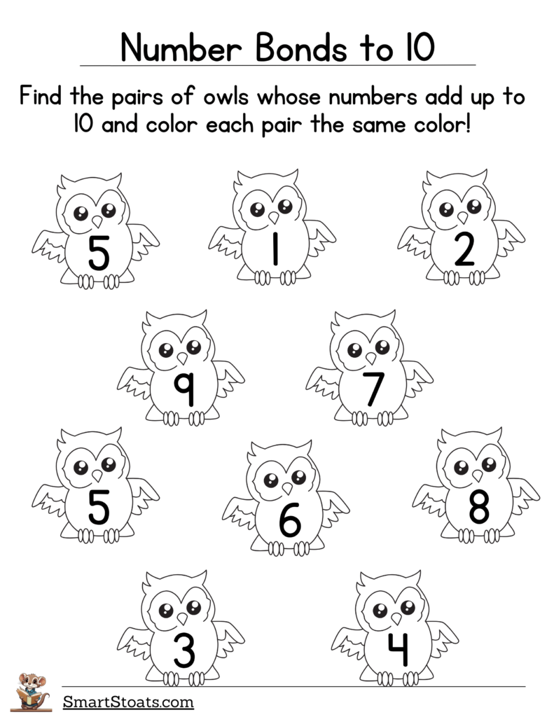 Click and download our free Sum 1 to 10 Worksheet for KG and 1st Grade kids.