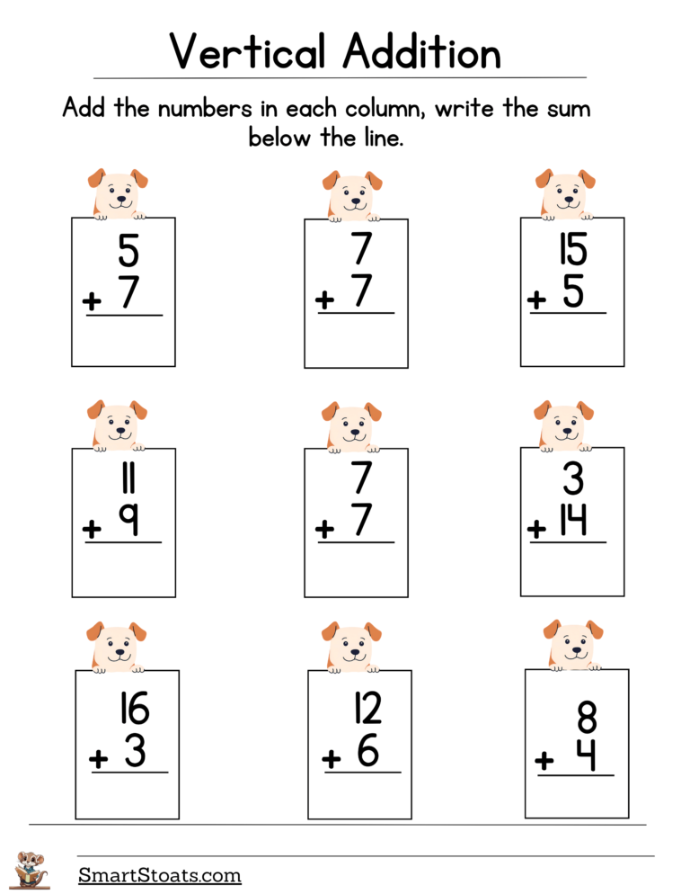 Column Addition Worksheet for 1st Grade Kids (Download PDF)