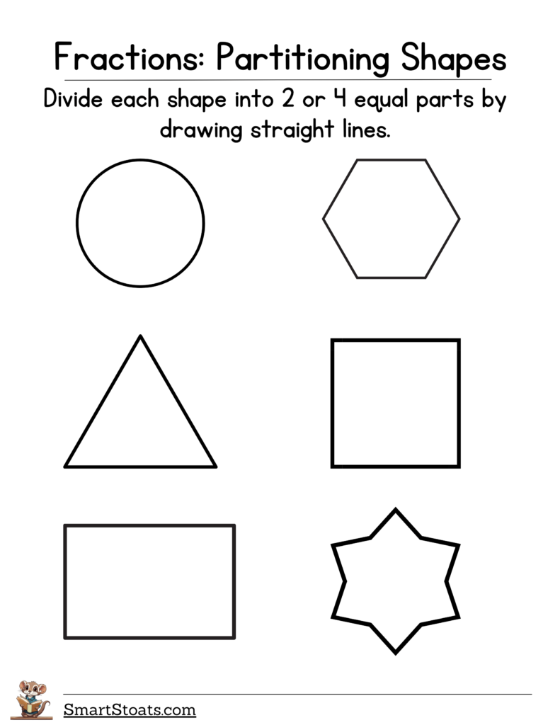 Click to download our Partitioning Shapes Into Equal Parts Worksheet for free.