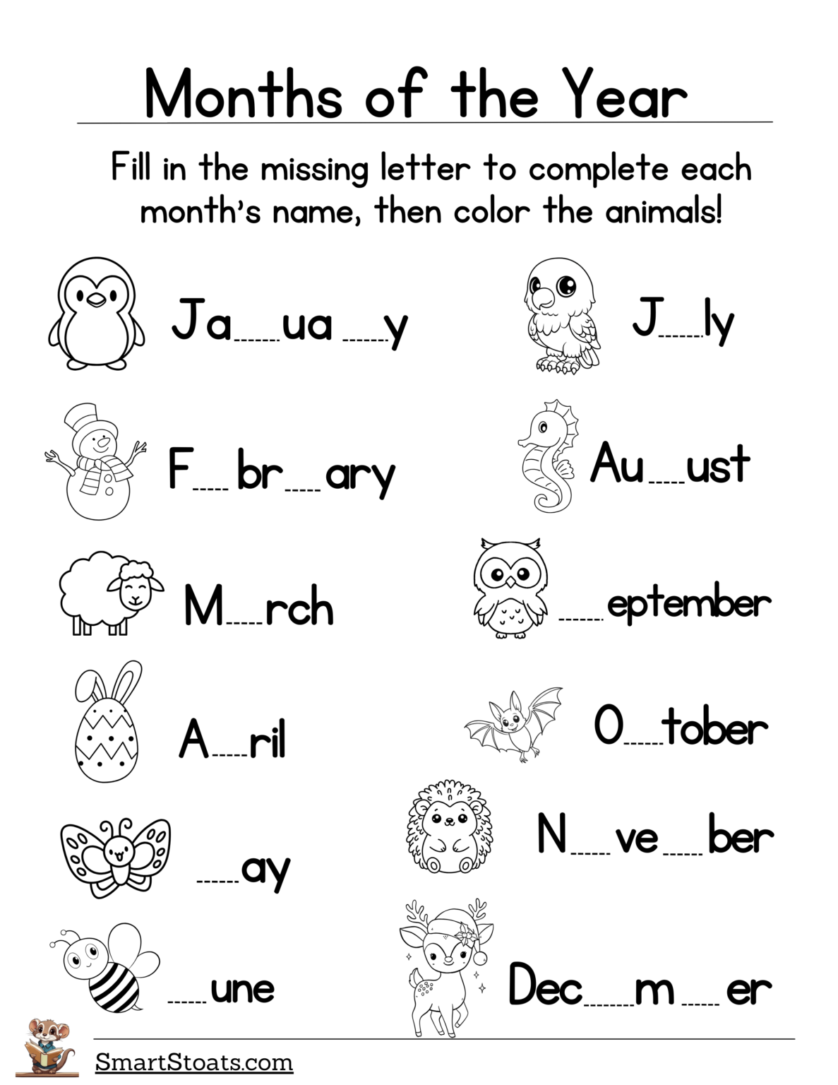 Months of the Year Worksheets for Kindergarten and 1st Grade