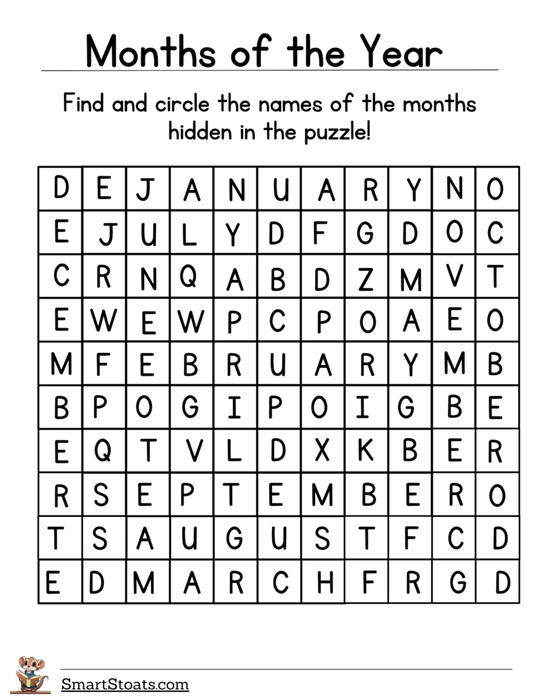 Months of the Year Worksheets for Kindergarten and 1st Grade