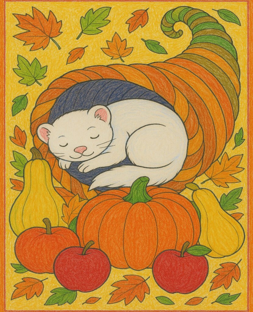 thanksgiving coloring sheet featuring a cute stoat or ferret.