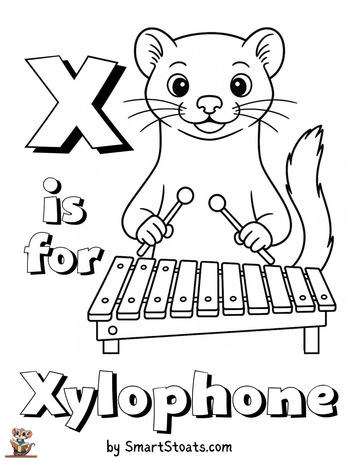 Free Coloring Page With Letter X (for Xylophone) | by SmartStoats